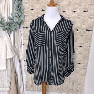Express black and white Striped front pocket Button-Down Shirt size M
